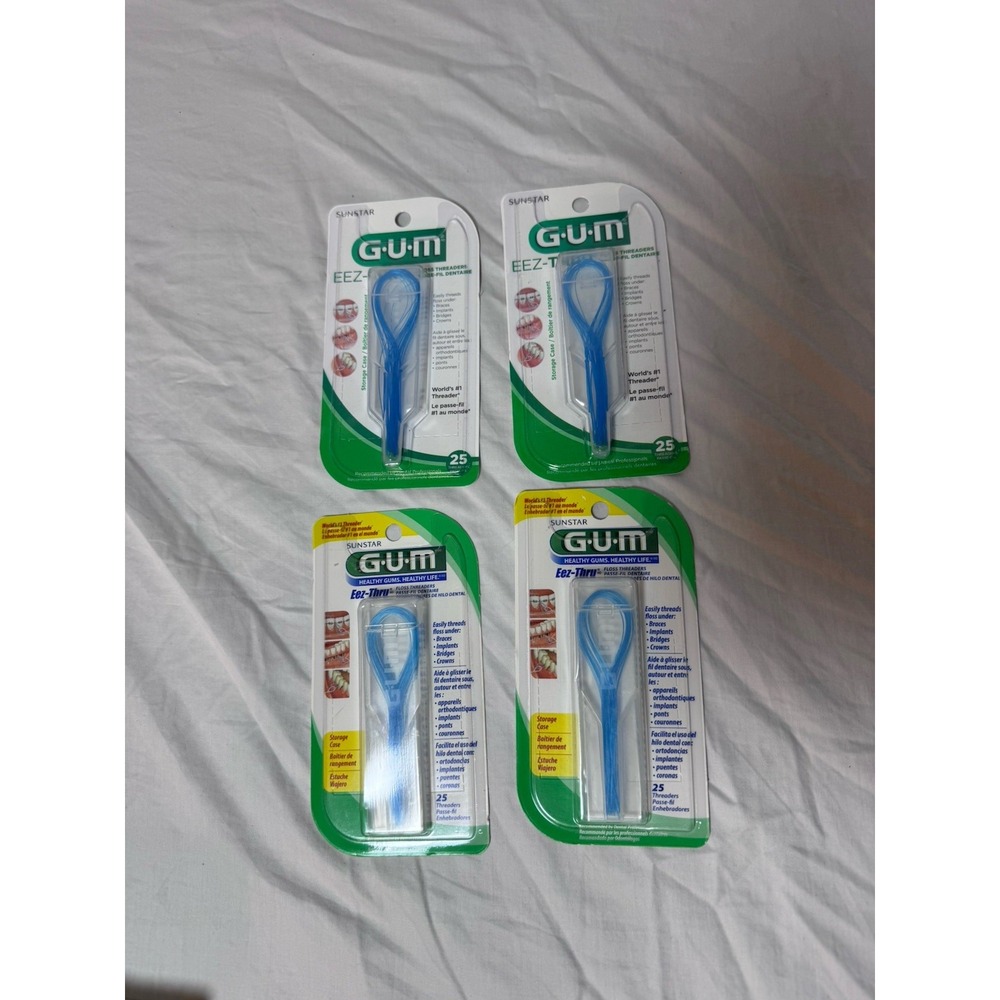 4X Sunstar GUM EEZ-THRU Floss Threaders 25 Ct Brace Gap Teeth Cleaner
